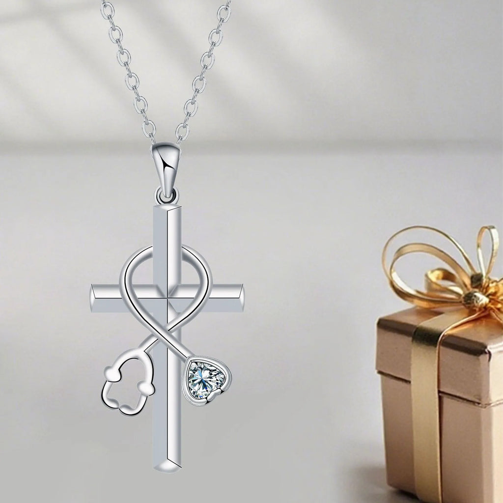 Women's cross stethoscope necklace with electroplated copper pendant and medical-themed design