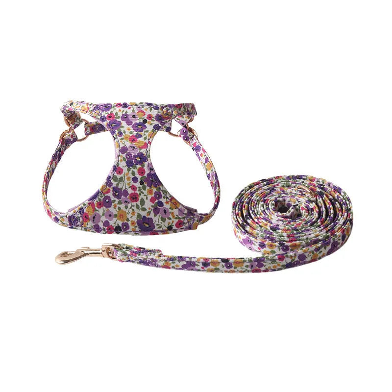 Super Beautiful Floral Series pet harness suit with leash in orange for small dogs