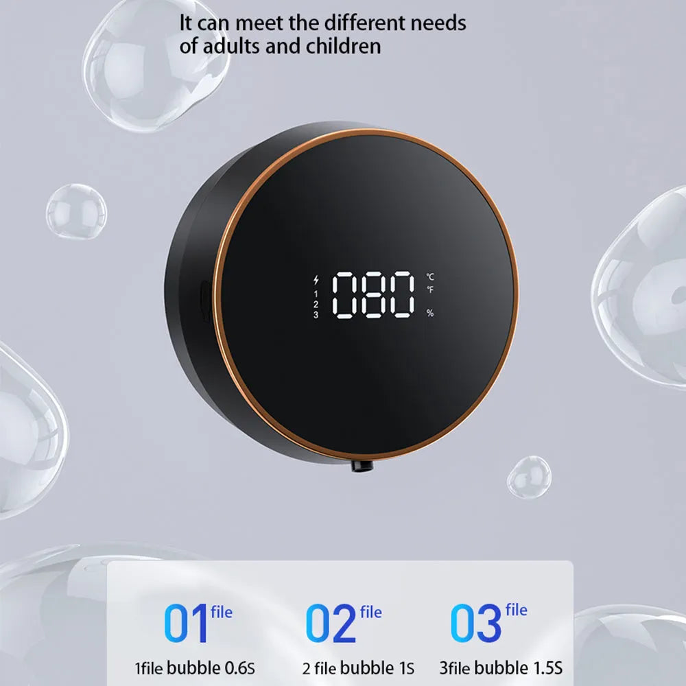 Smart automatic foam dispenser with USB charging port in black or white wall-mounted design