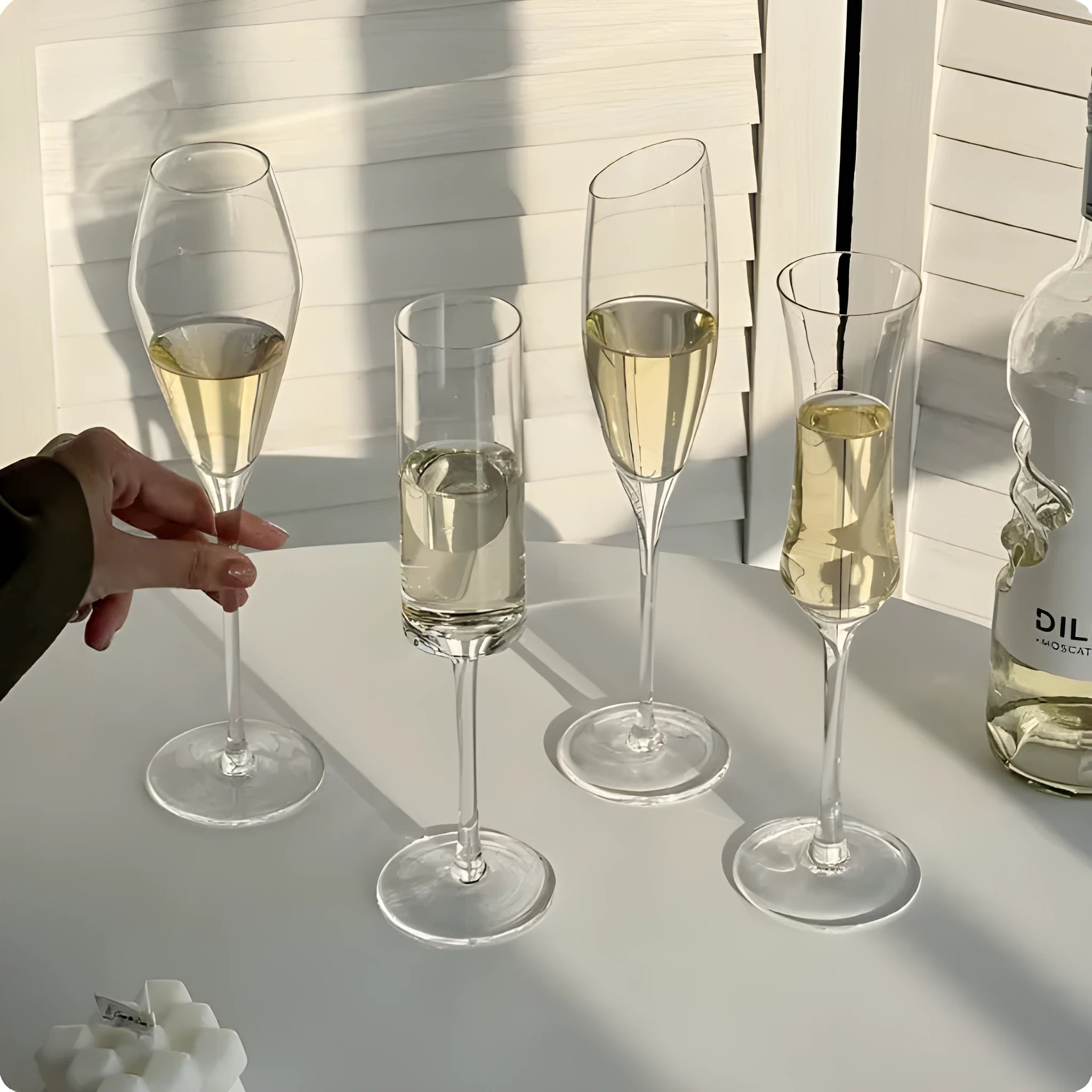 French goodlooking goblet champagne glass in crystal tulip style made from glass