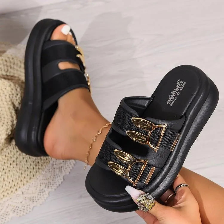 Women's suede slippers with thick rubber soles in apricot colour