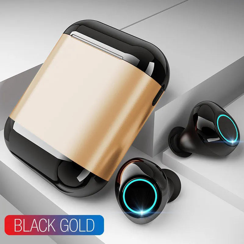 True wireless stereo Bluetooth headset in black, gold, or light grey with Bluetooth 5.0 and IP5X dust resistance