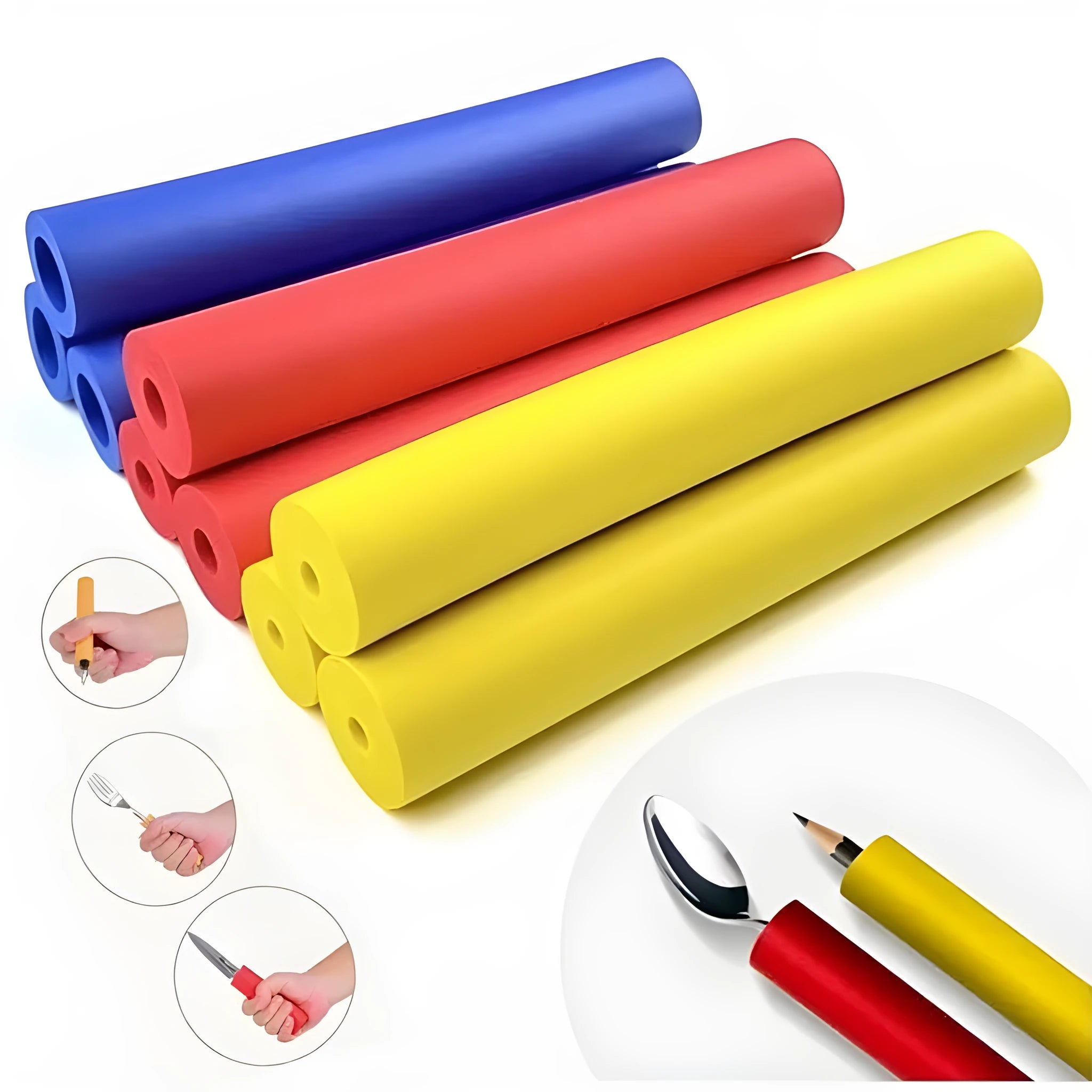 Rubber auxiliary grip hose for tableware and pen tools showing inner and outer diameters