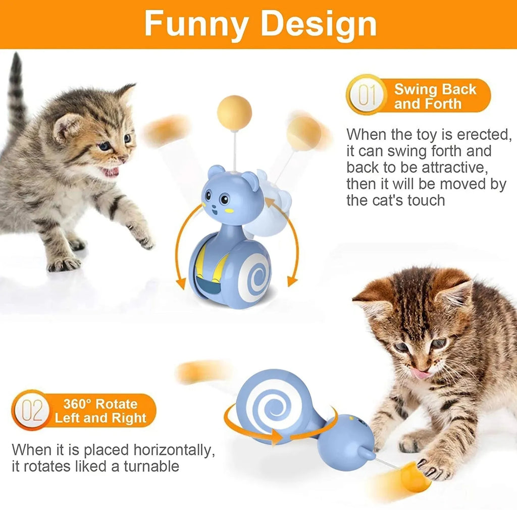 Interactive cat feather wand toy with rolling ball mechanism in pink and blue colour options