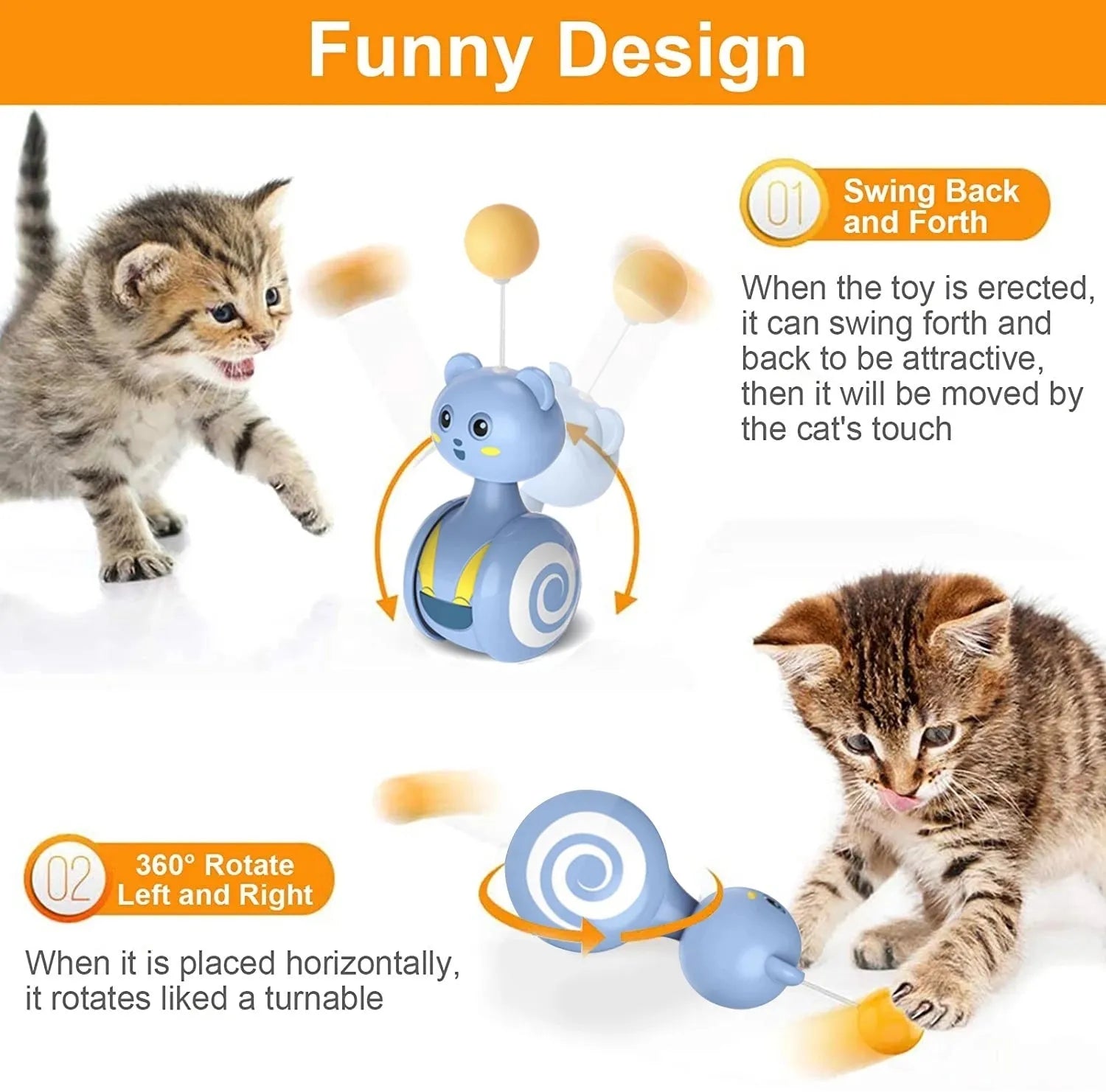 Interactive cat feather wand toy with rolling ball mechanism in pink and blue colour options
