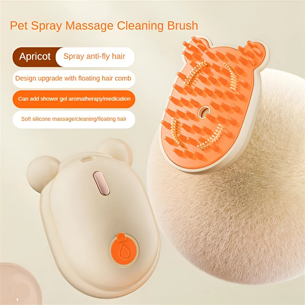 Pink rechargeable pet grooming brush with water spray function and removable silicone combs