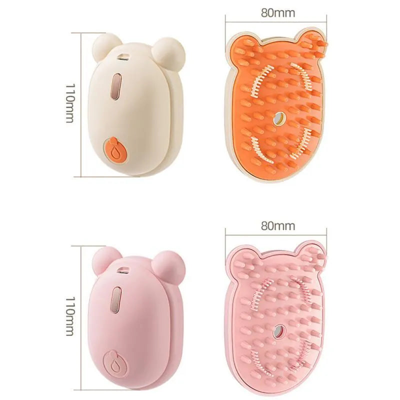 Pink rechargeable pet grooming brush with water spray function and removable silicone combs