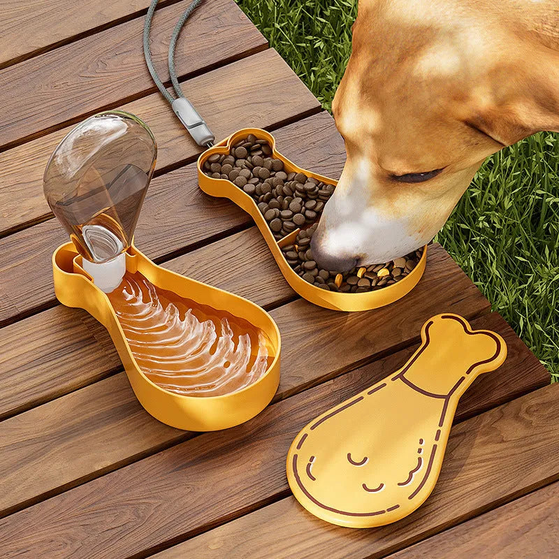 Orange portable 2-in-1 pet water feeder with water bottle and food container, BPA-free