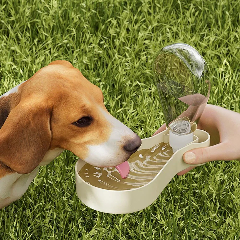 Orange portable 2-in-1 pet water feeder with water bottle and food container, BPA-free