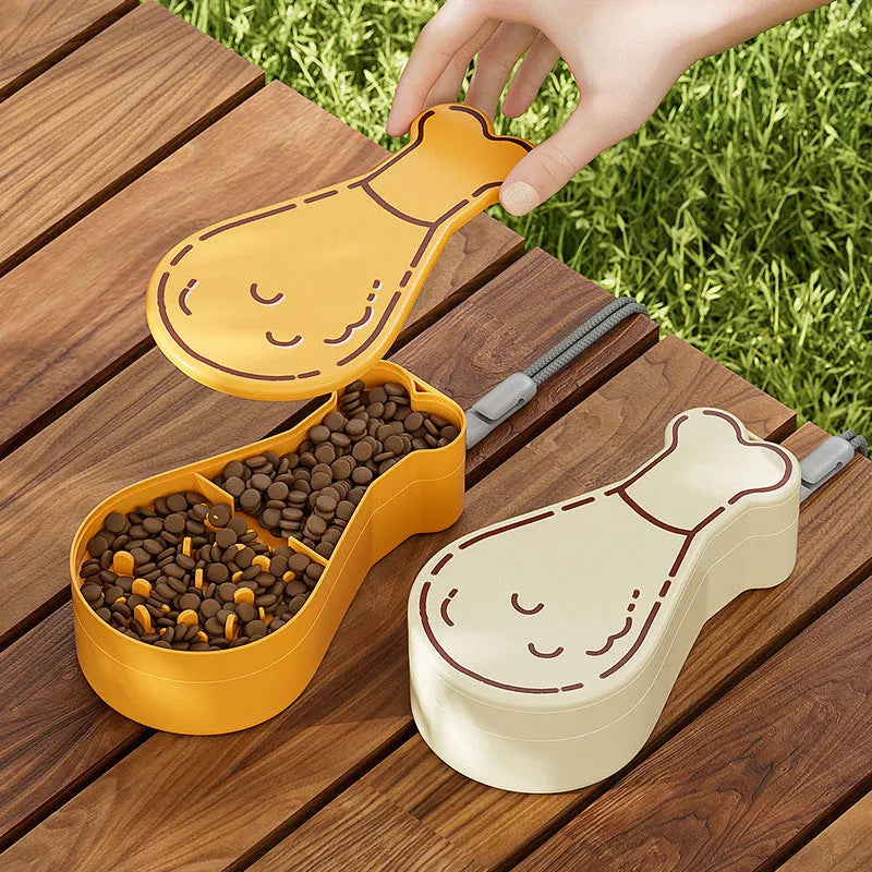 Orange portable 2-in-1 pet water feeder with water bottle and food container, BPA-free