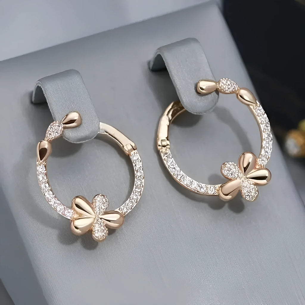 Copper round ring earrings for women, geometric shape, electroplated finish, EK13286-FD-01 colour, 1.5 cm diameter