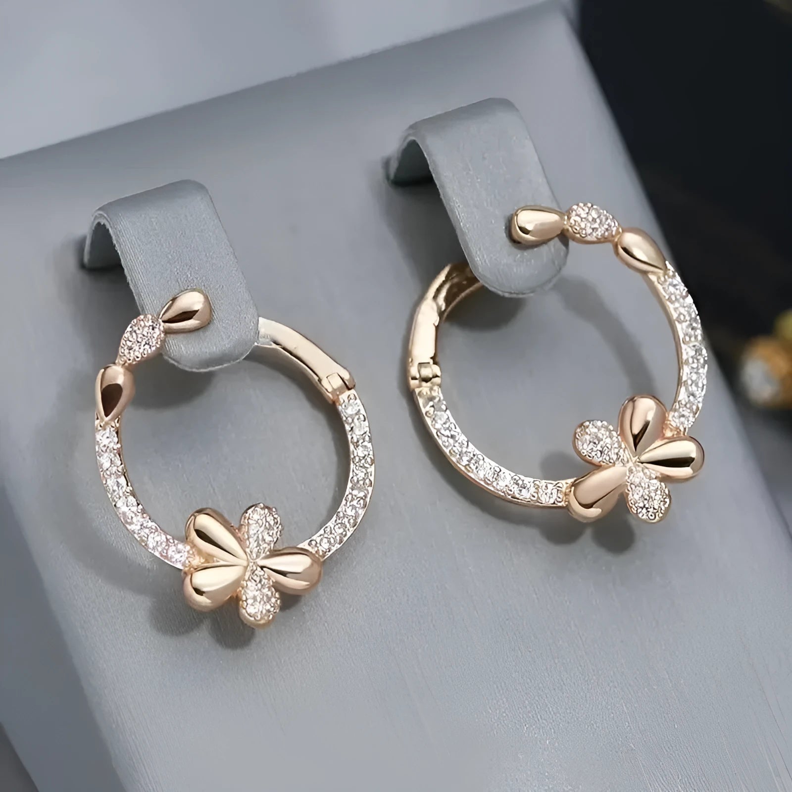 Copper round ring earrings for women, geometric shape, electroplated finish, EK13286-FD-01 colour, 1.5 cm diameter