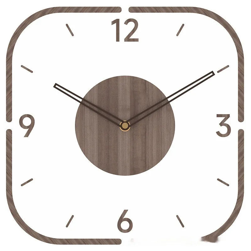 35cm square transparent wooden frame wall clock modern design