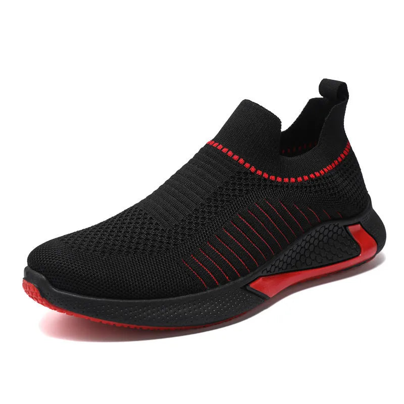 Men's striped mesh slip-on sneakers with lace-up front in black, white, and black/white colour options