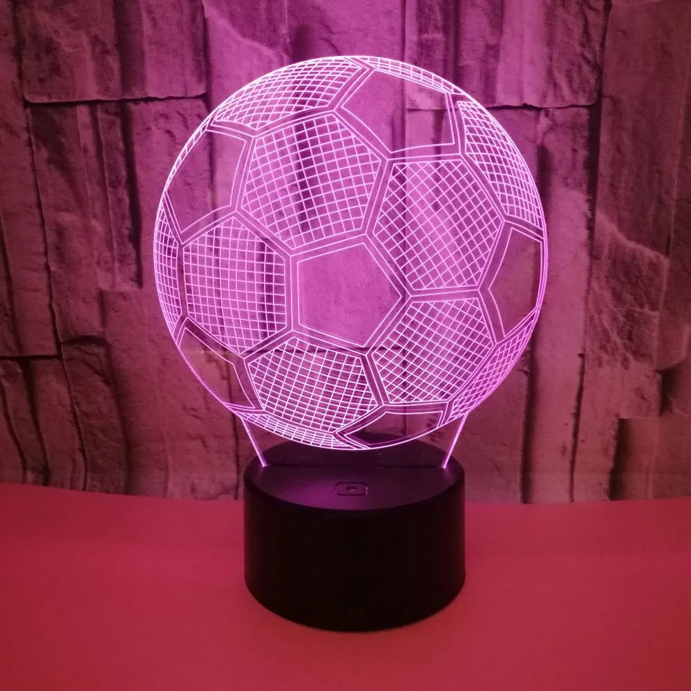 3D creative football night light showing multi-colour illumination on acrylic body with remote control.