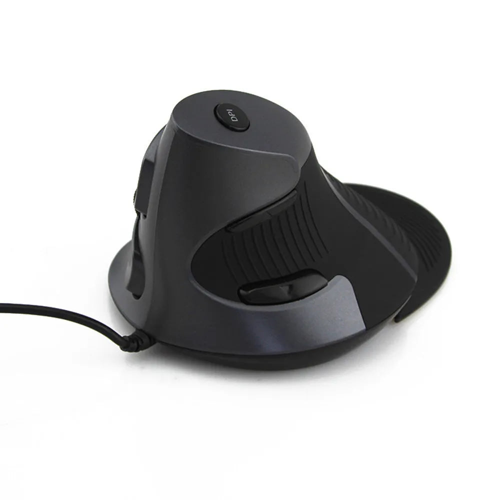 Black and white ergonomic vertical wired mouse for desktop computers