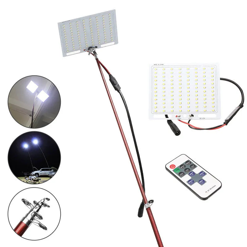 White LED fishing rod light with remote control on telescopic fishing rod