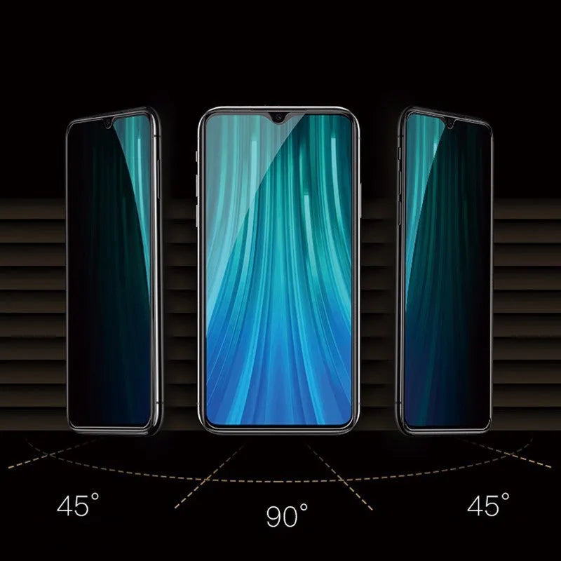 Anti-spy screen protector for Poco and Redmi mobile phones showing privacy filtering effect