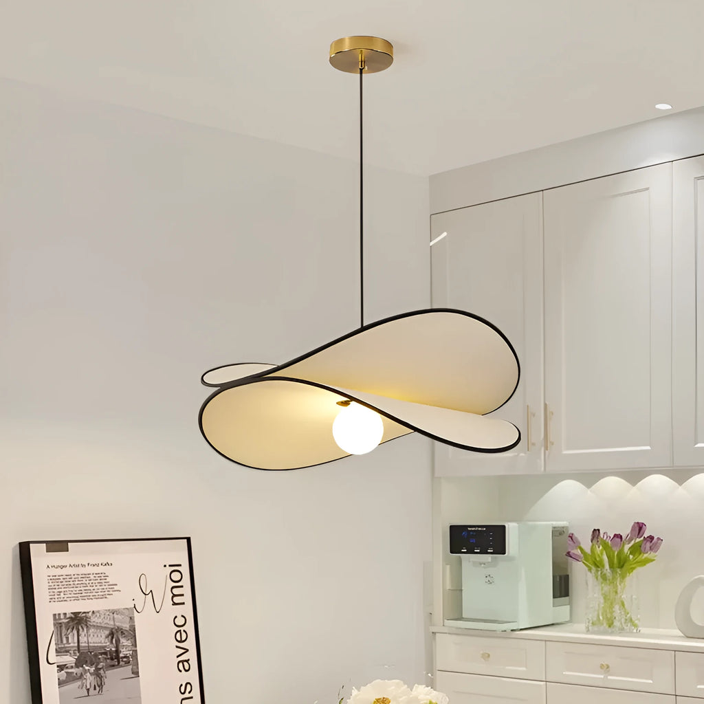 Modern French style fabric chandelier pendant light in 40cm size with warm light, hung in a bedroom