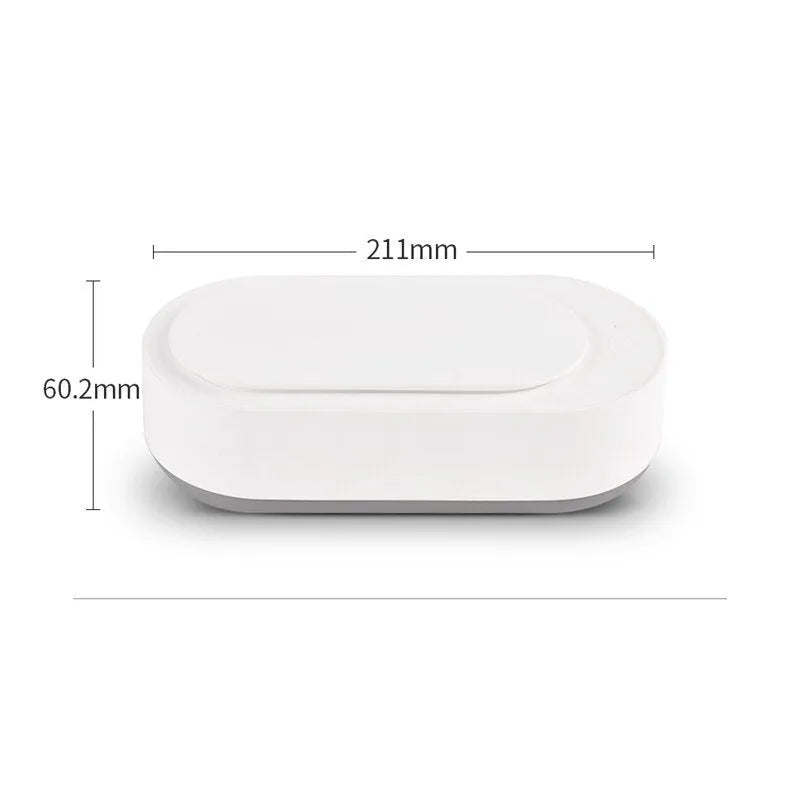 White portable ultrasonic cleaning machine with touch button and stainless steel tank.