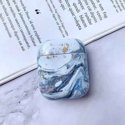 White Marble hard plastic protective case for Apple AirPods 1 and AirPods 2 wireless headset.