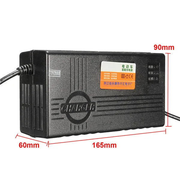 Black 72V20AH electric car charger for lead-acid batteries with selectable AU, EU, or US plug