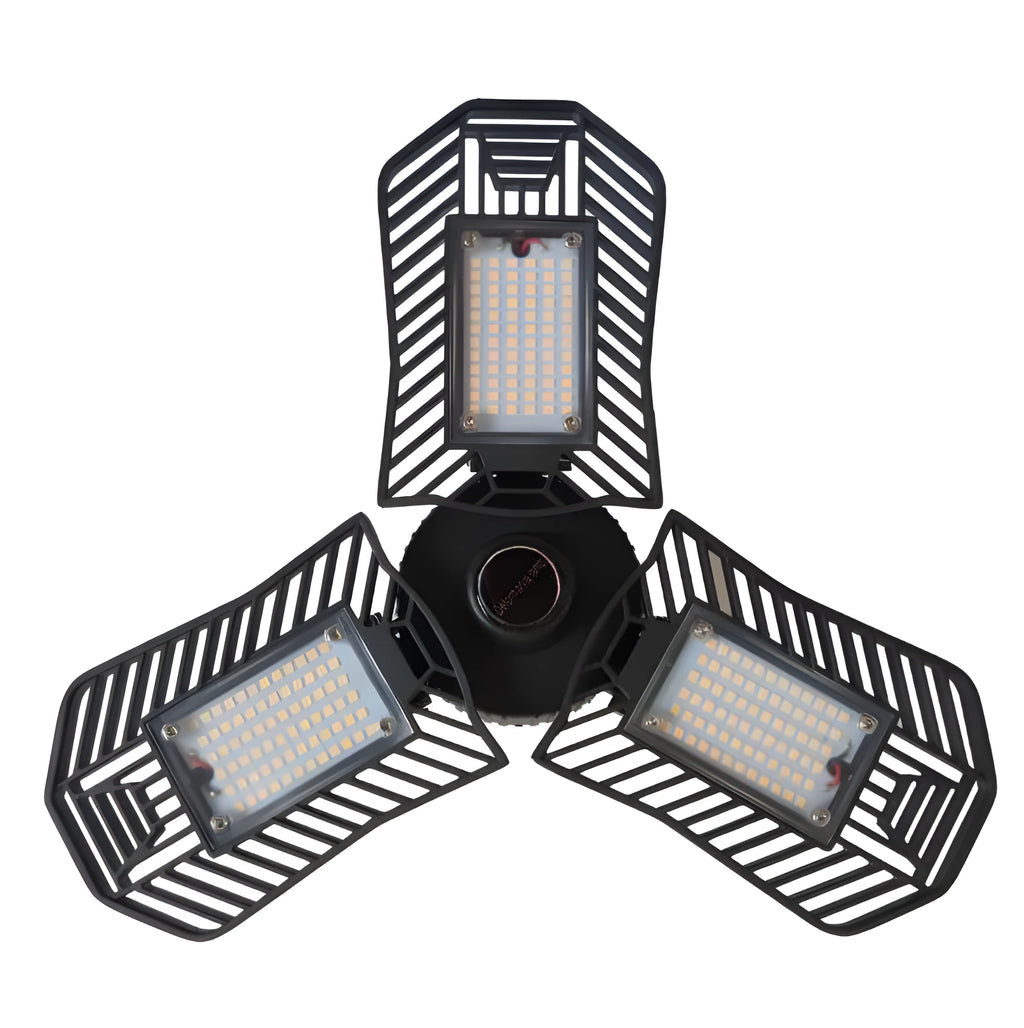 Waterproof industrial foldable garage LED lamp with aluminium housing and wide-beam illumination