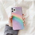 Rainbow gradient TPU phone case with striped design for iPhone models
