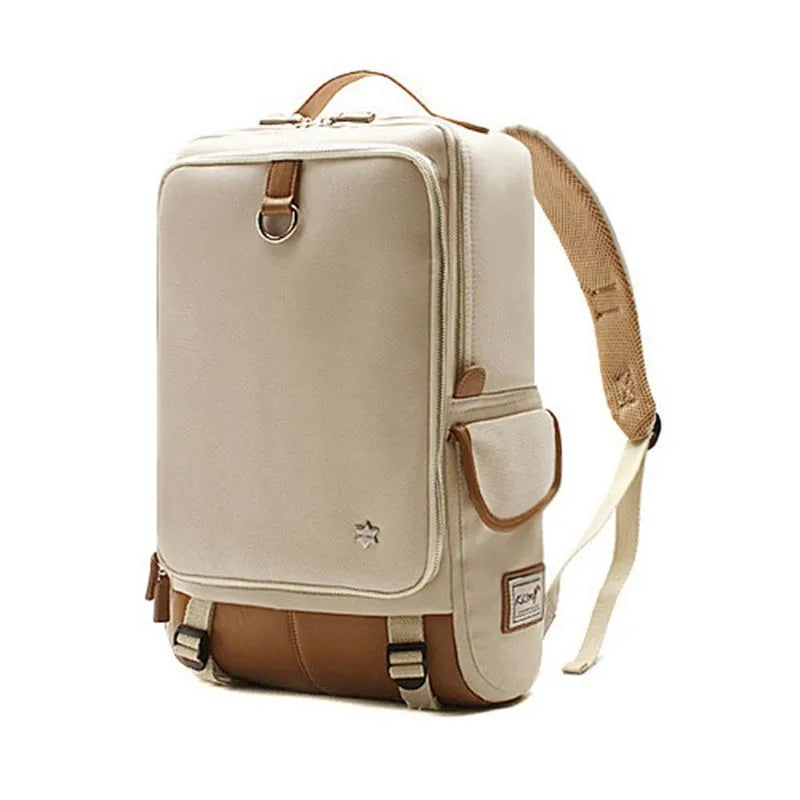 Men's modern Oxford cloth backpack in army green colour, showing its large 30x16x46cm capacity and Korean-style design.