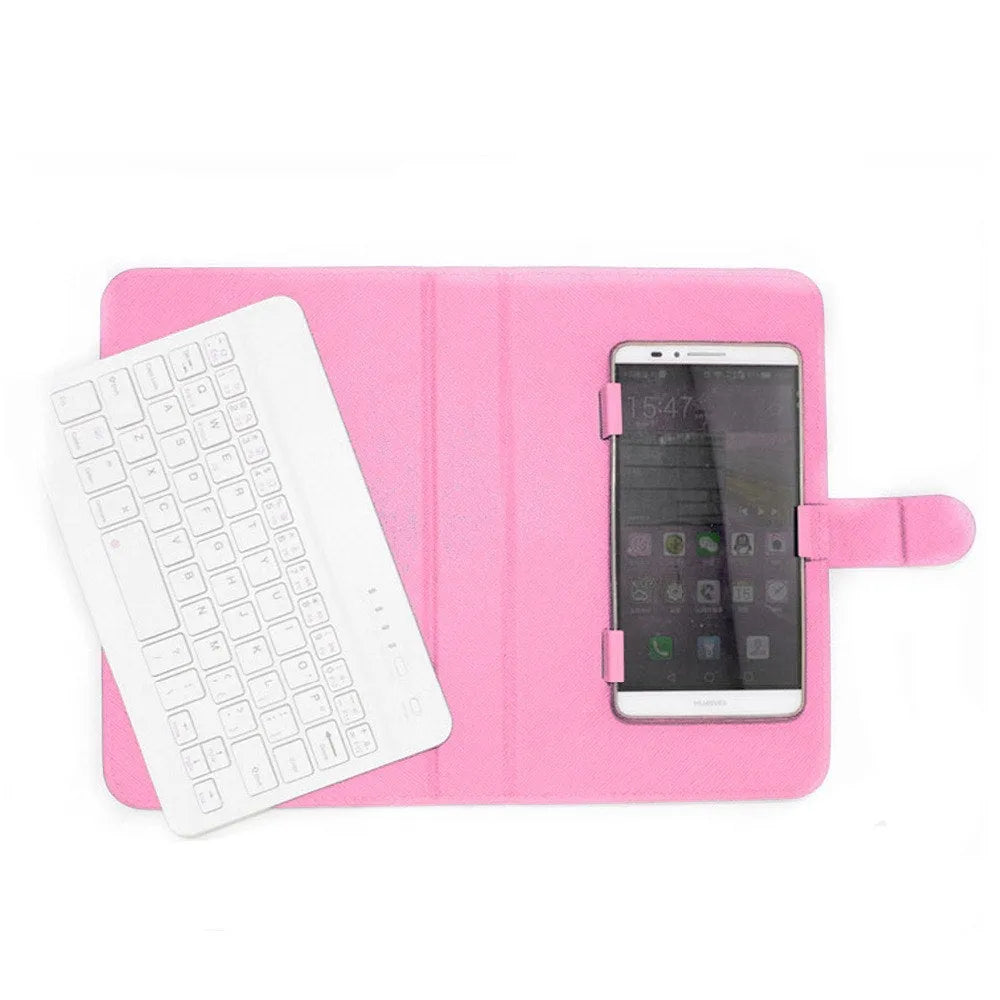 Wireless Bluetooth keyboard case with protective holster for smartphones and tablets in seven colour options