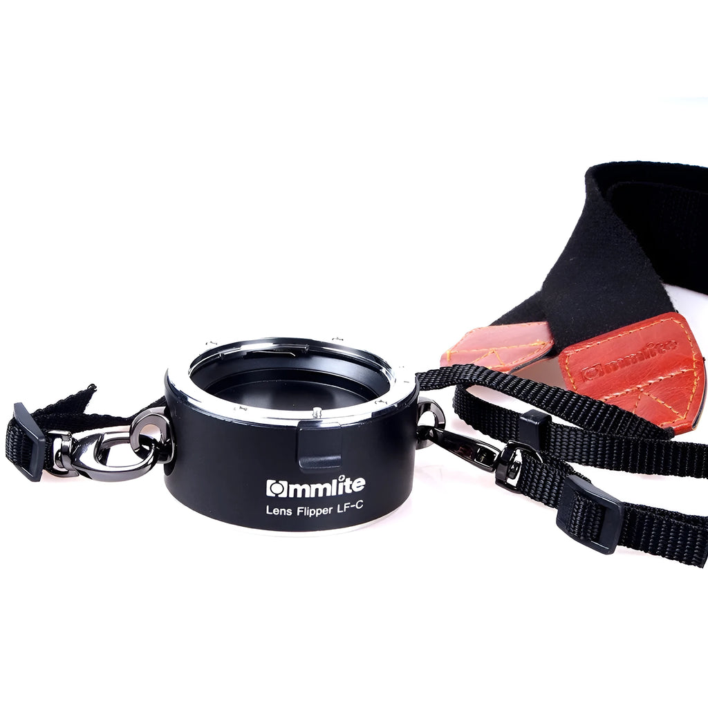 Nikon E-mount camera lens flipper with aluminium alloy construction and stainless steel buckle