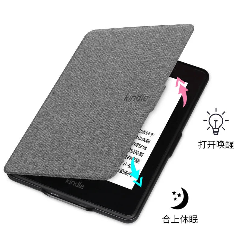 Linen leather texture magnetic closure hard case for Kindle e-reader in purple colour