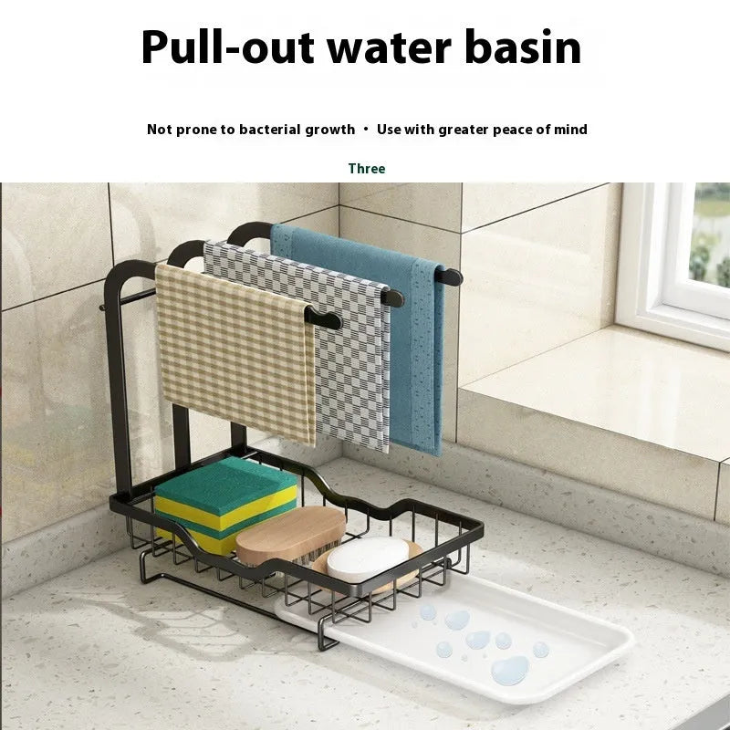 Foldable plastic kitchen rack for wall mounting or table top rag draining storage