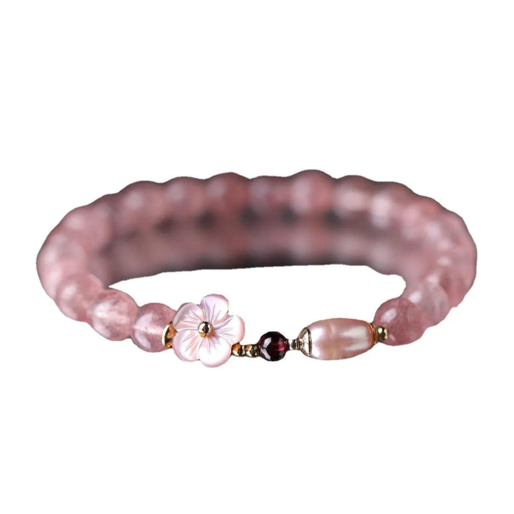 Women's strawberry quartz peach blossom bracelet with natural crystal flower beads