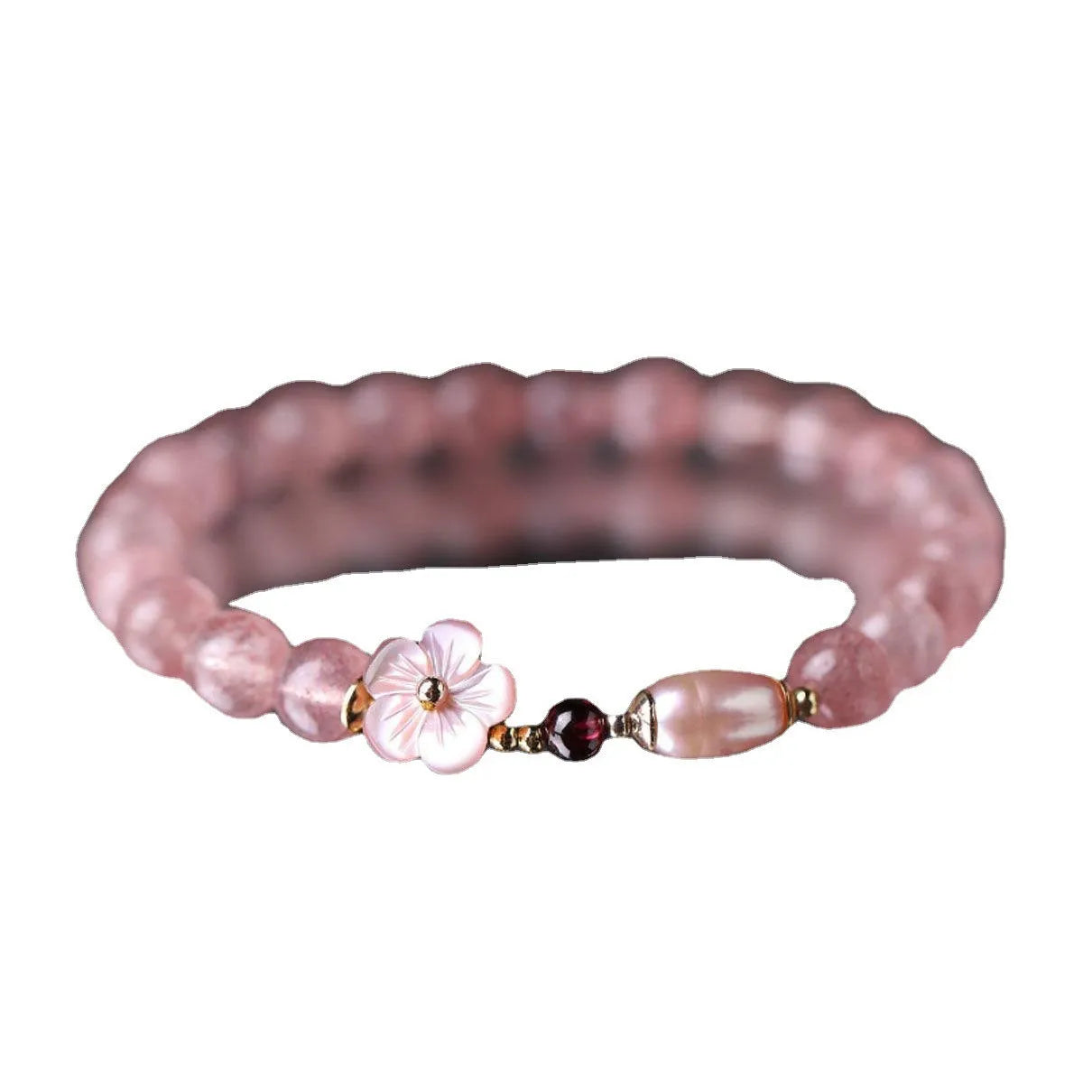 Women's strawberry quartz peach blossom bracelet with natural crystal flower beads