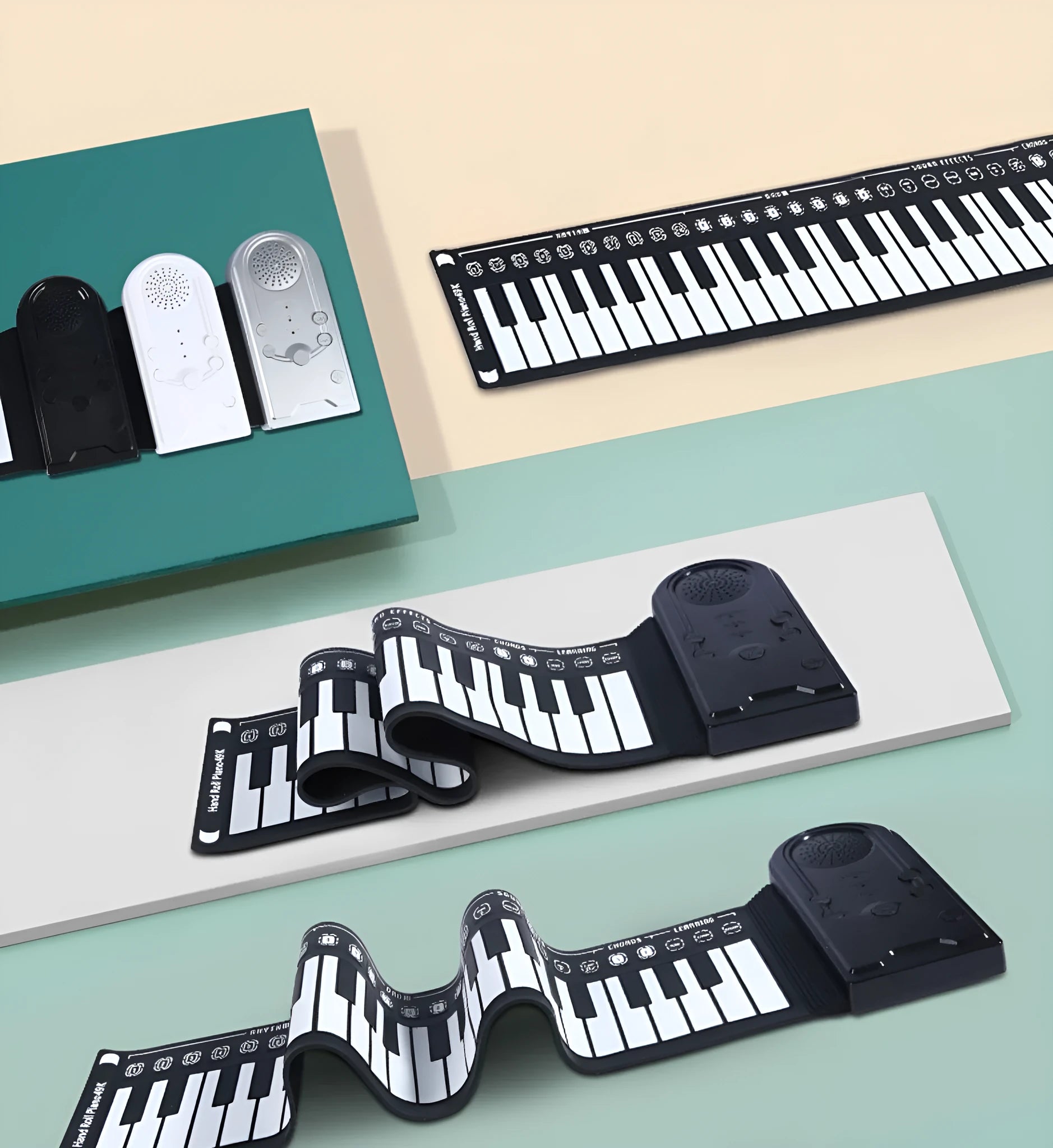 Portable folding 49-key electronic keyboard with built-in speaker in gloss black colour