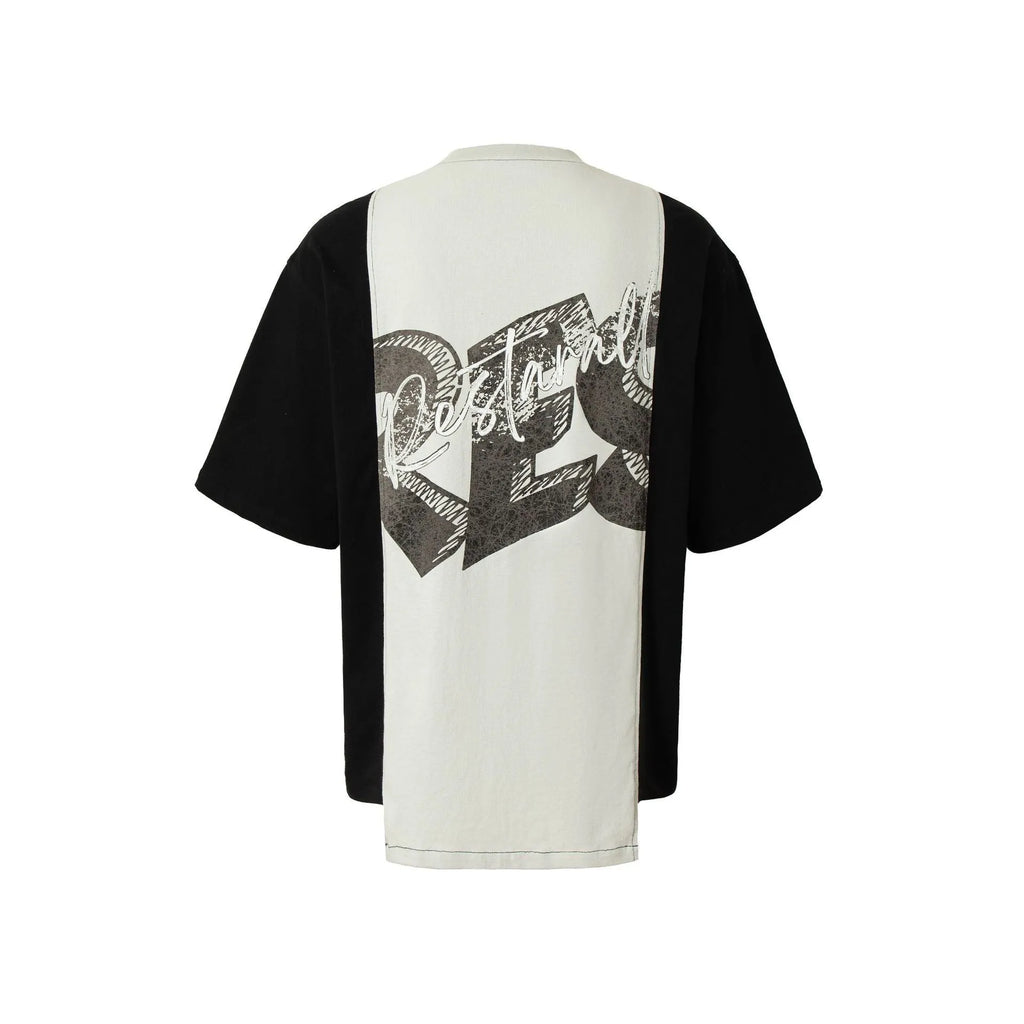Men's black and white broken collage print loose fit cotton blend T-shirt