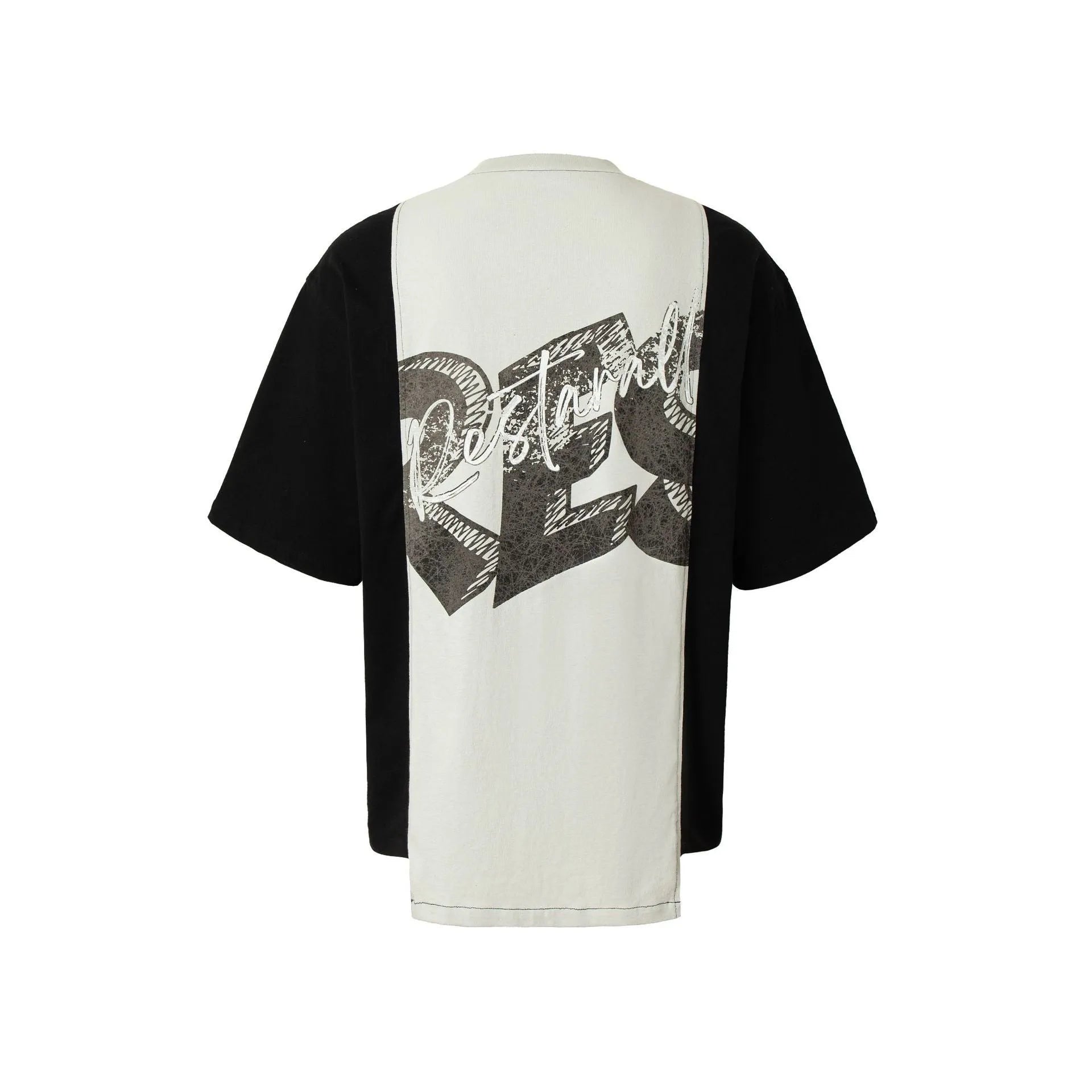 Men's black and white broken collage print loose fit cotton blend T-shirt