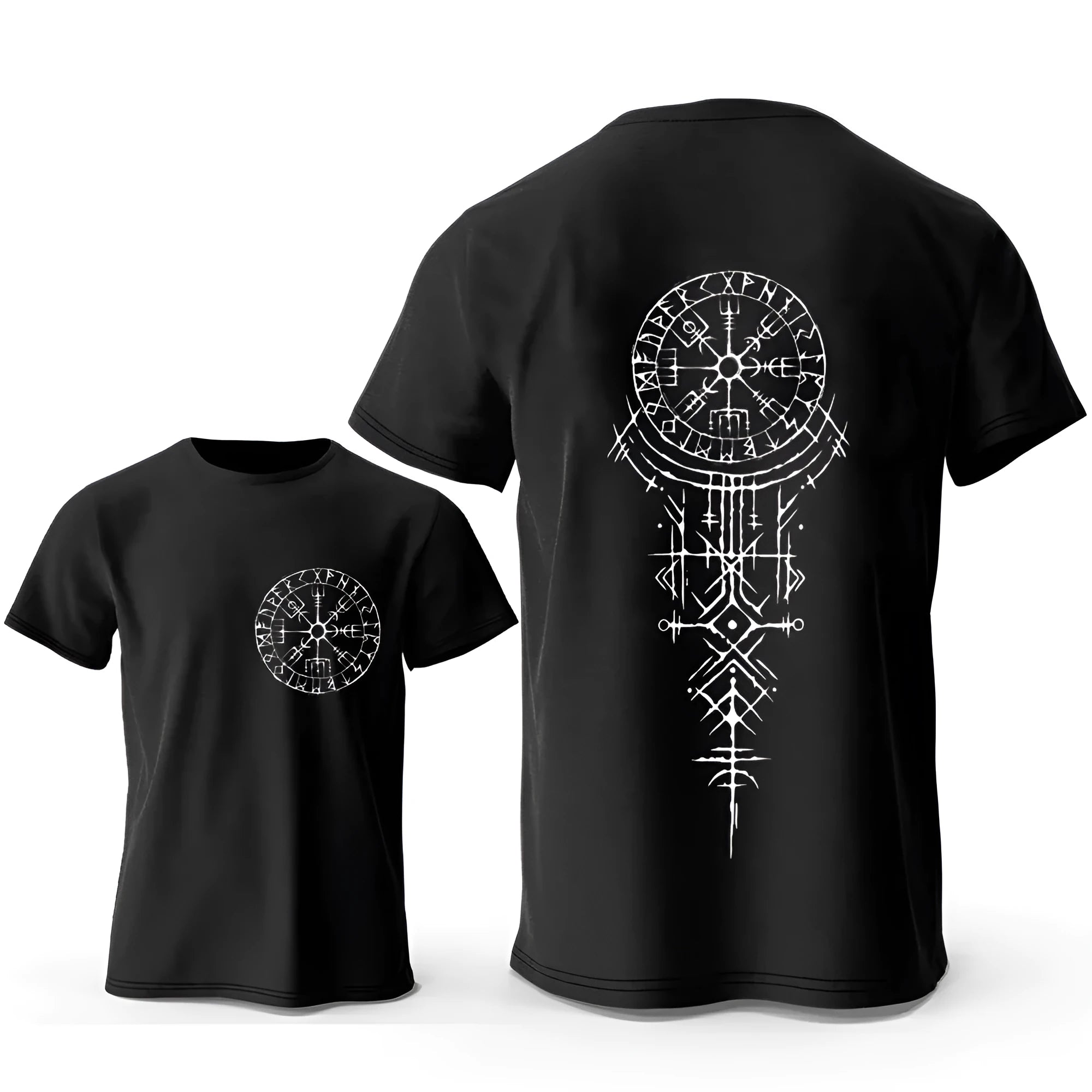 Viking Rune Compass graphic printed on a men's pure cotton pullover t-shirt