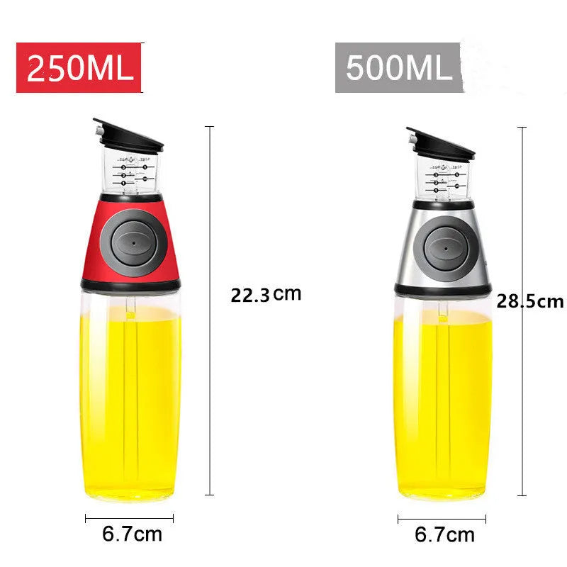 500ml high white glass measurable oil bottle with slim 8x28.5cm shape on kitchen countertop
