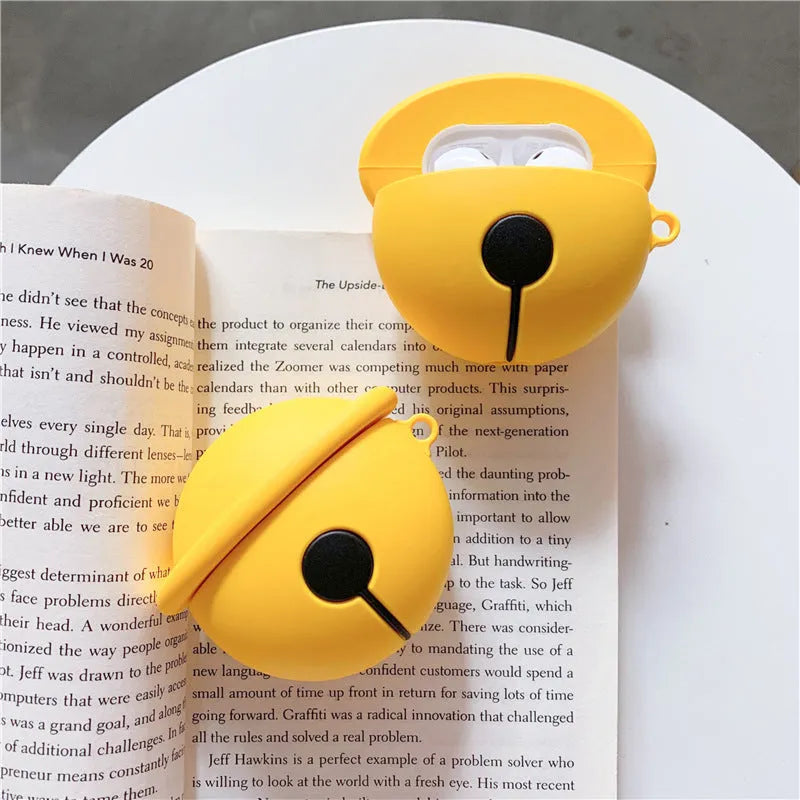Yellow silicone protective case for AirPods 1st and 2nd generation with bell decoration