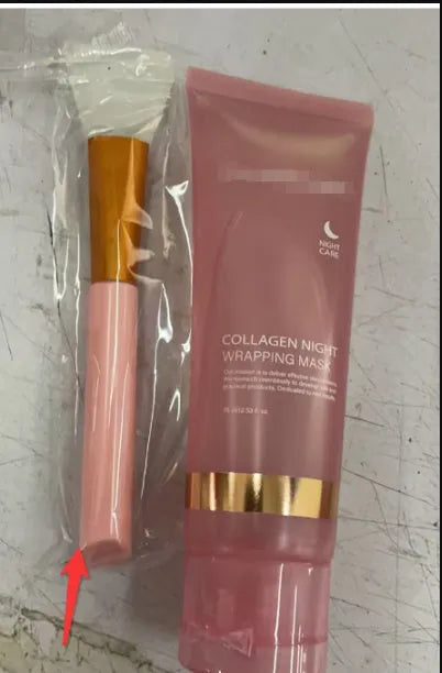 75ml bottle of collagen overnight face mask with application brush for firming and hydrating skin care