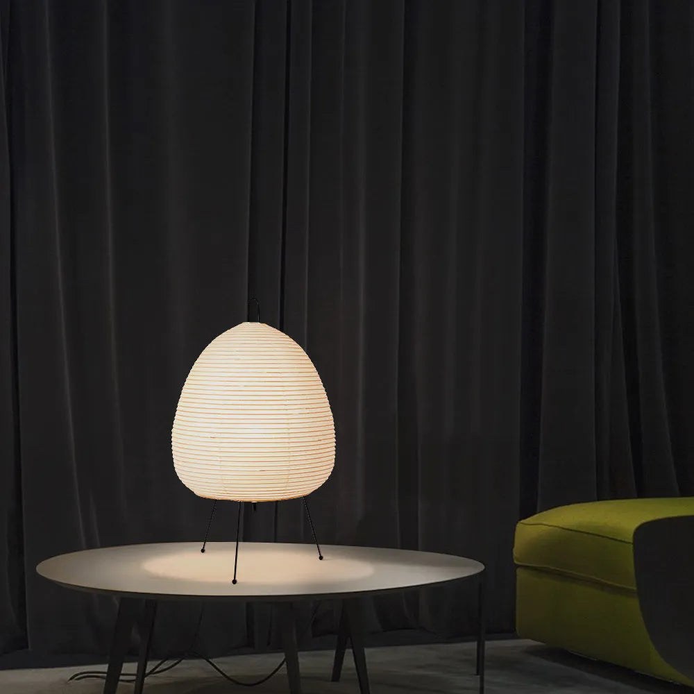 Japanese style rice paper table lamp with aluminium base and button dimmer