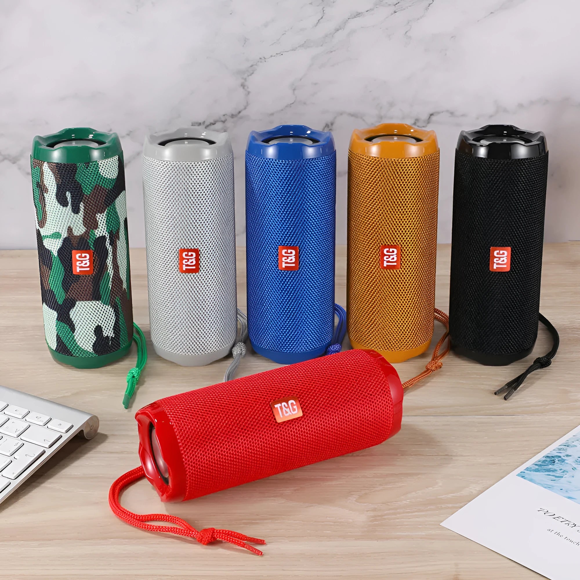 Portable Bluetooth speaker with card holder slot in multiple colour options including camouflage pattern