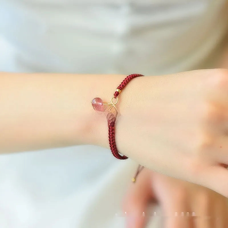 Women's natural strawberry quartz cherry bracelet with fruit-shaped crystal beads