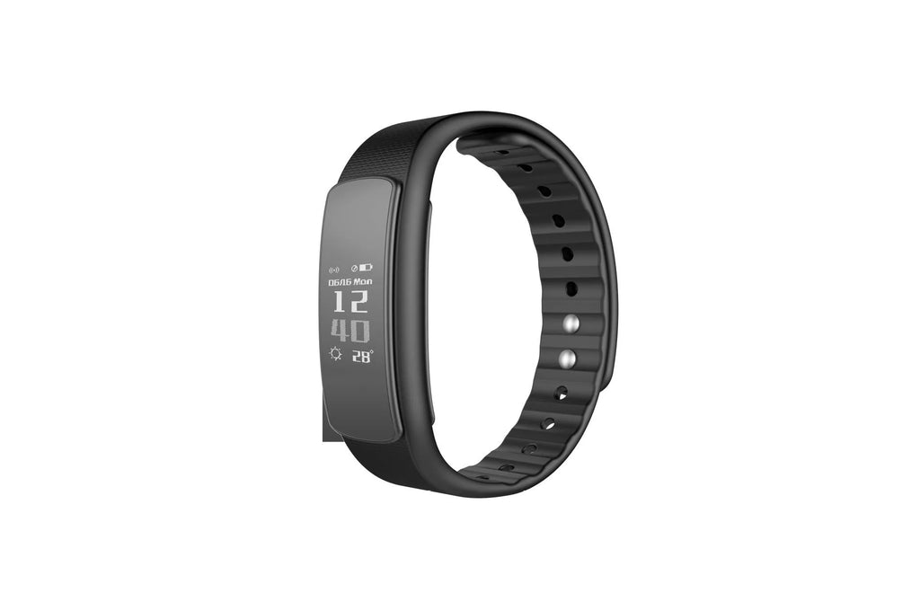 I6 smart sports bracelet with black TPU wristband and 0.96-inch touch screen displaying fitness metrics