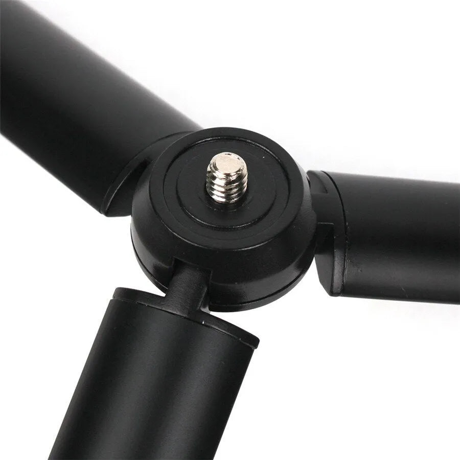 Black aluminium mobile phone tripod with stabiliser compatible with iPhone smartphones