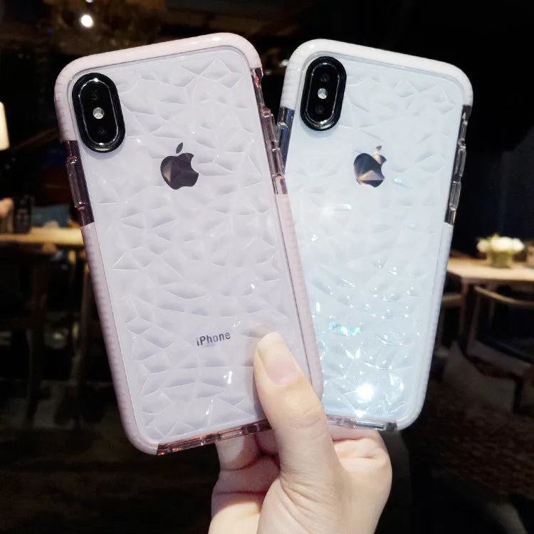Simple stripe design TPU phone case for iPhone, shown in pink, white and black border colour options.