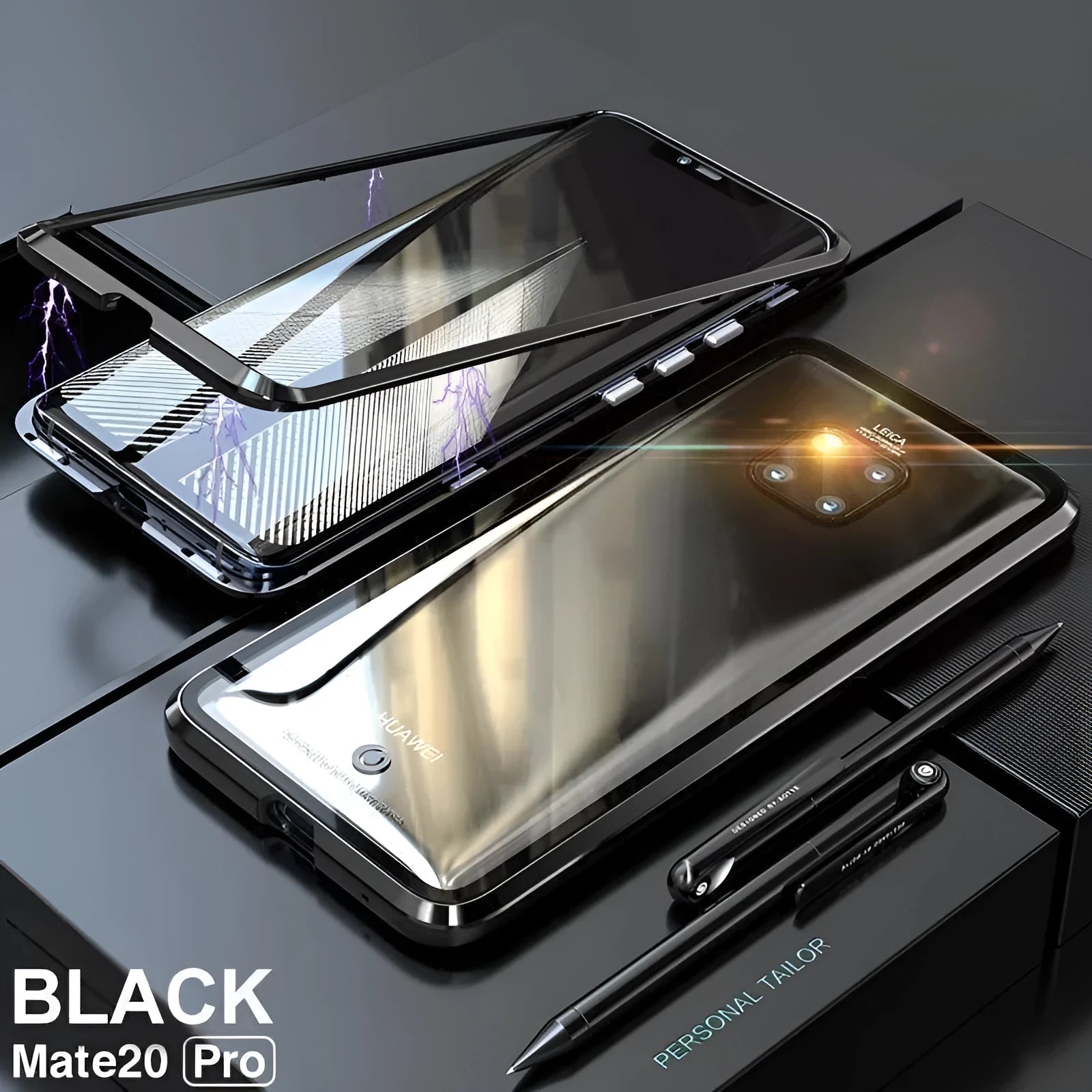 Magnetic metal phone case with tempered glass back for Huawei and Honor smartphones