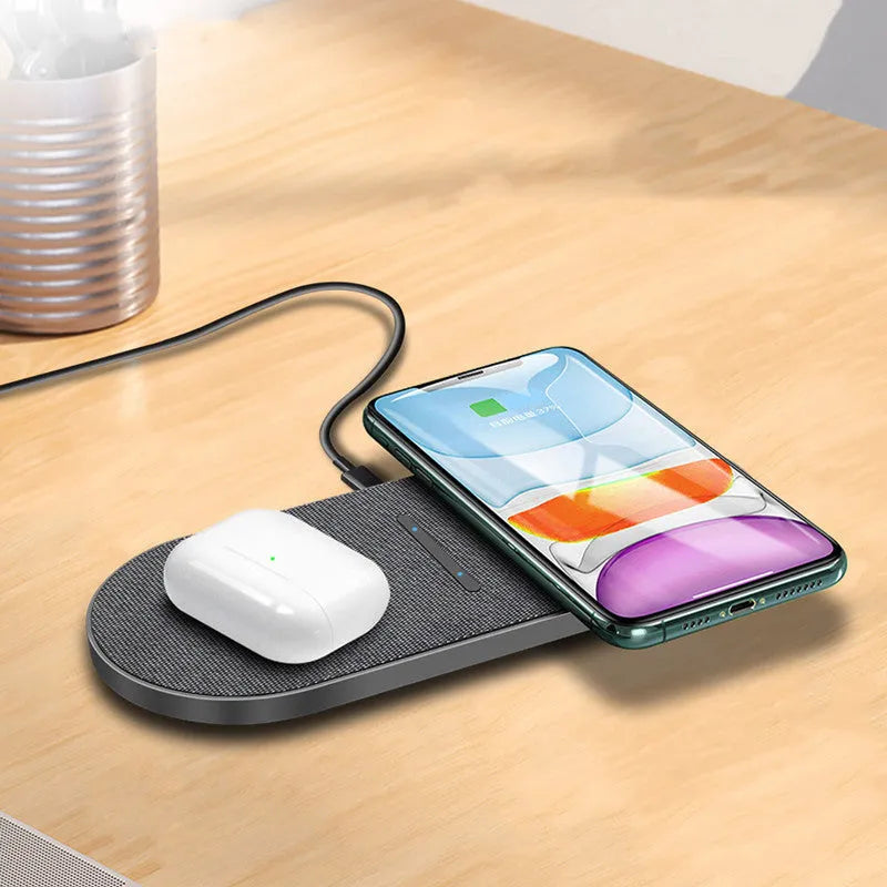 Black wireless charger pair with 10W Quick Charge capability and Type-C/USB interface